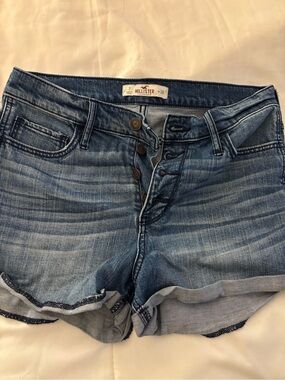 Hollister Dark Blue Button-Fly Denim Shorts